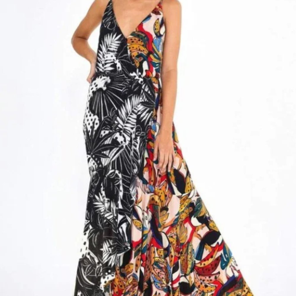 Farm Rio Maxi Dress Toucans and Leopard Split Print
